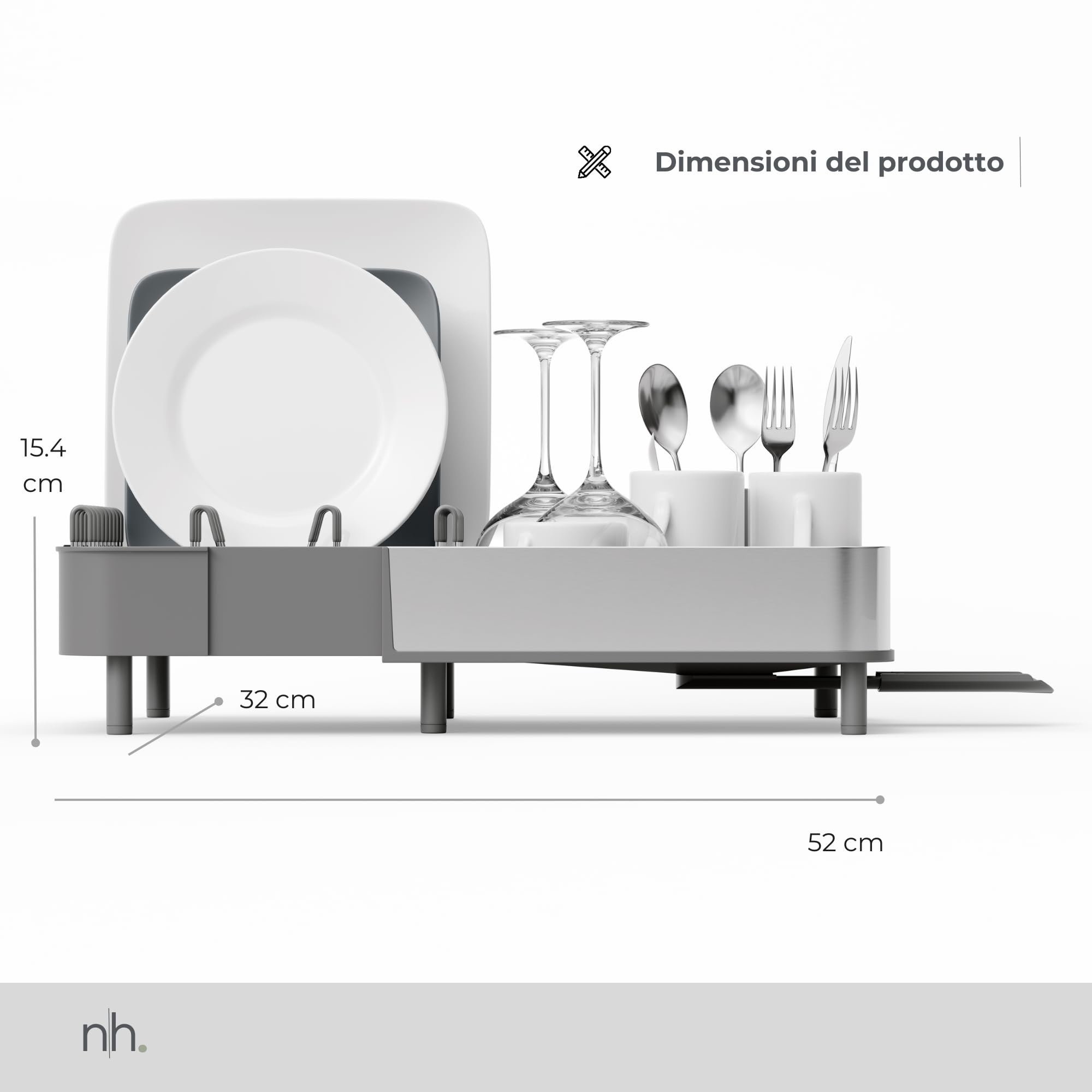Scolapiatti grigio scuro da appoggio | Estensibile in acciaio inox anti-impronta con beccuccio orientabile | Design compatto ed elegante per cucine moderne