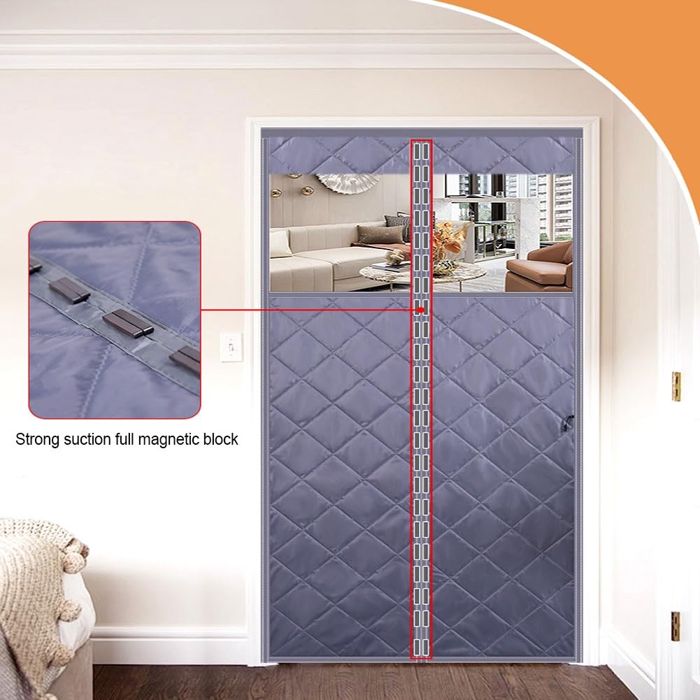 Copertura magnetica termica per porta, isolamento termico in materiale Oxford resistente alle intemperie per l'inverno, finestra trasparente per tenere fuori l'aria fredda, porta d'ingresso di casa