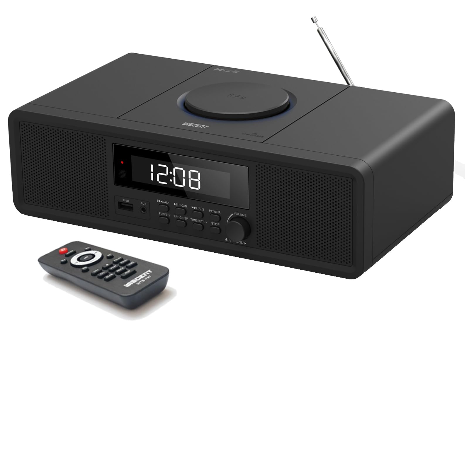 Compact Stereo System with CD Player, Bluetooth, Dual Alarms Clock, FM Radio, 20W RMS Clear Sound, USB/AUX Input, Snooze & Sleep Timer, Remote Control - for Home and Bedroom