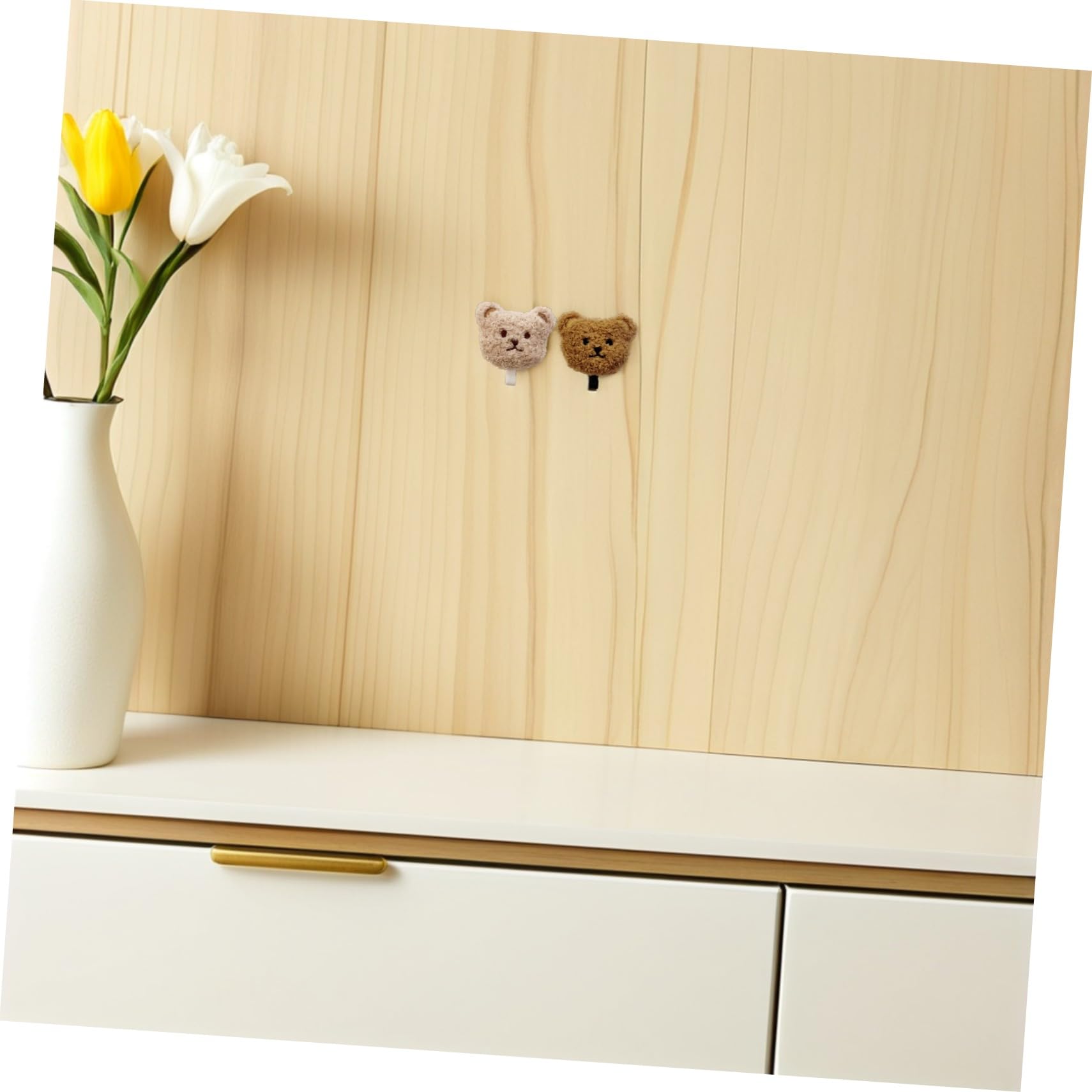 NUOBESTY Ganchos Adhesivos para Pared 2 Piezas Diseño Osito de Peluche de Felpa, para Llaves, Toallas y Paraguas, sin Taladro, Uso en Baño y Cocina, Colores Claro y Negro