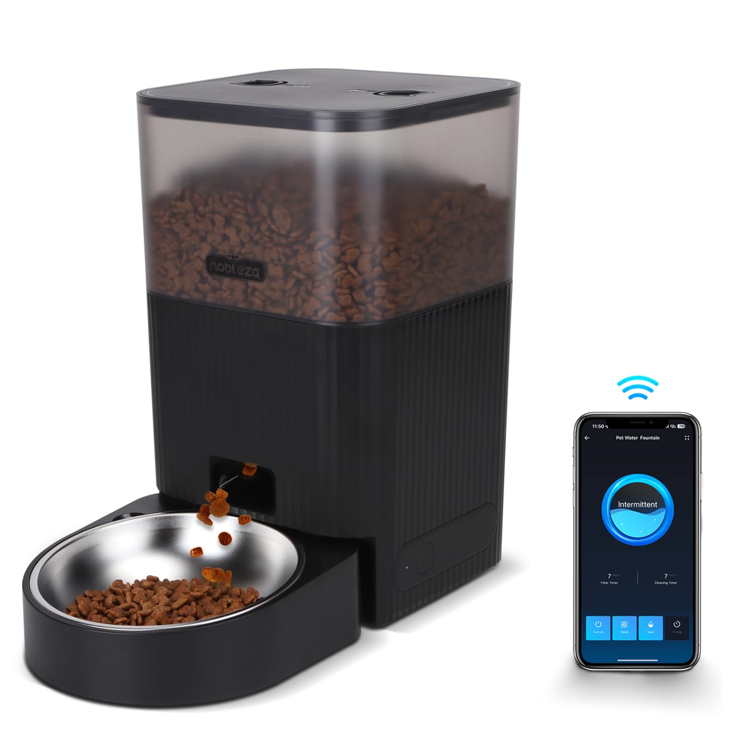 Nobleza - Comedero Automático Inteligente WiFi para Gatos y Perros - 4.2L, Controlado por App, Programable (1-10 Comidas al Día), Dispensador de Comida, Negro