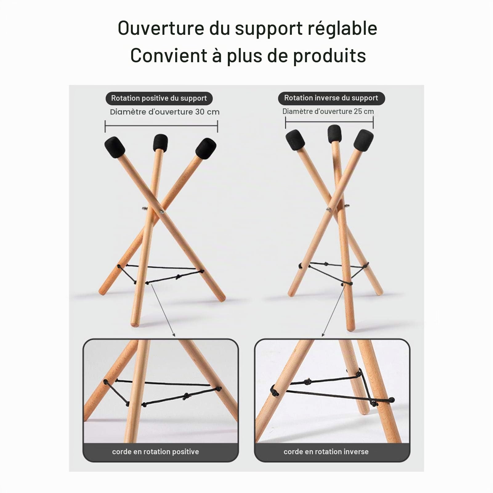 Support de handpan pour tambour en acier, trépied de support de handpan | Support de caisse claire en bois massif - Support de caisse claire Portable, support de caisse claire réglable en