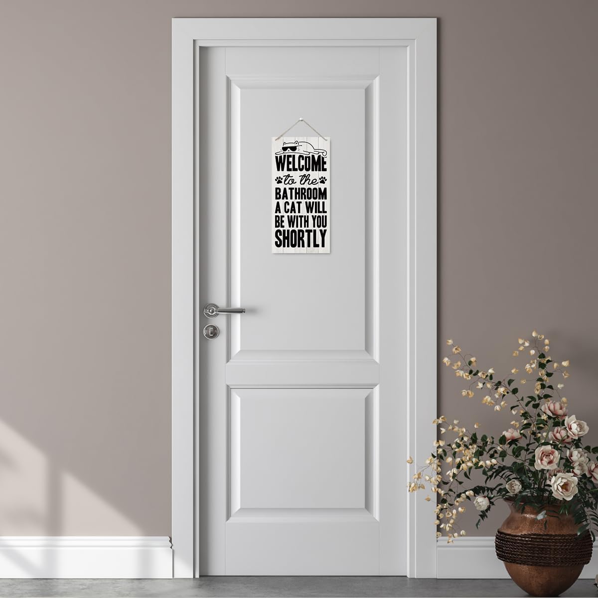 Funny Bathroom Wooden Decor, Cat Bathroom, Cat lover Gifts, Washroom Wall Art, Vintage Wall Art Toilet Restroom Home Decor, Hanging wooden plaque Sign, 11.8 * 5.9 Inch, Housewarming Gift - Image 5