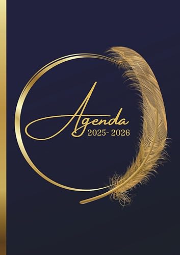 Agenda Scolaire Agenda Journalier  Un Jour par Page  12 x 17 cm Format Standard  280 Pages  Couverture Souple  Agenda Bleu, Plume Dorée  Collège,