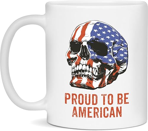 Miniatura 3 de Proud To Be American - Taza de café de cerámica Proud To Be American Gift  Proud To Be American Skull American Flag Taza disponible en 11 o 15 oz