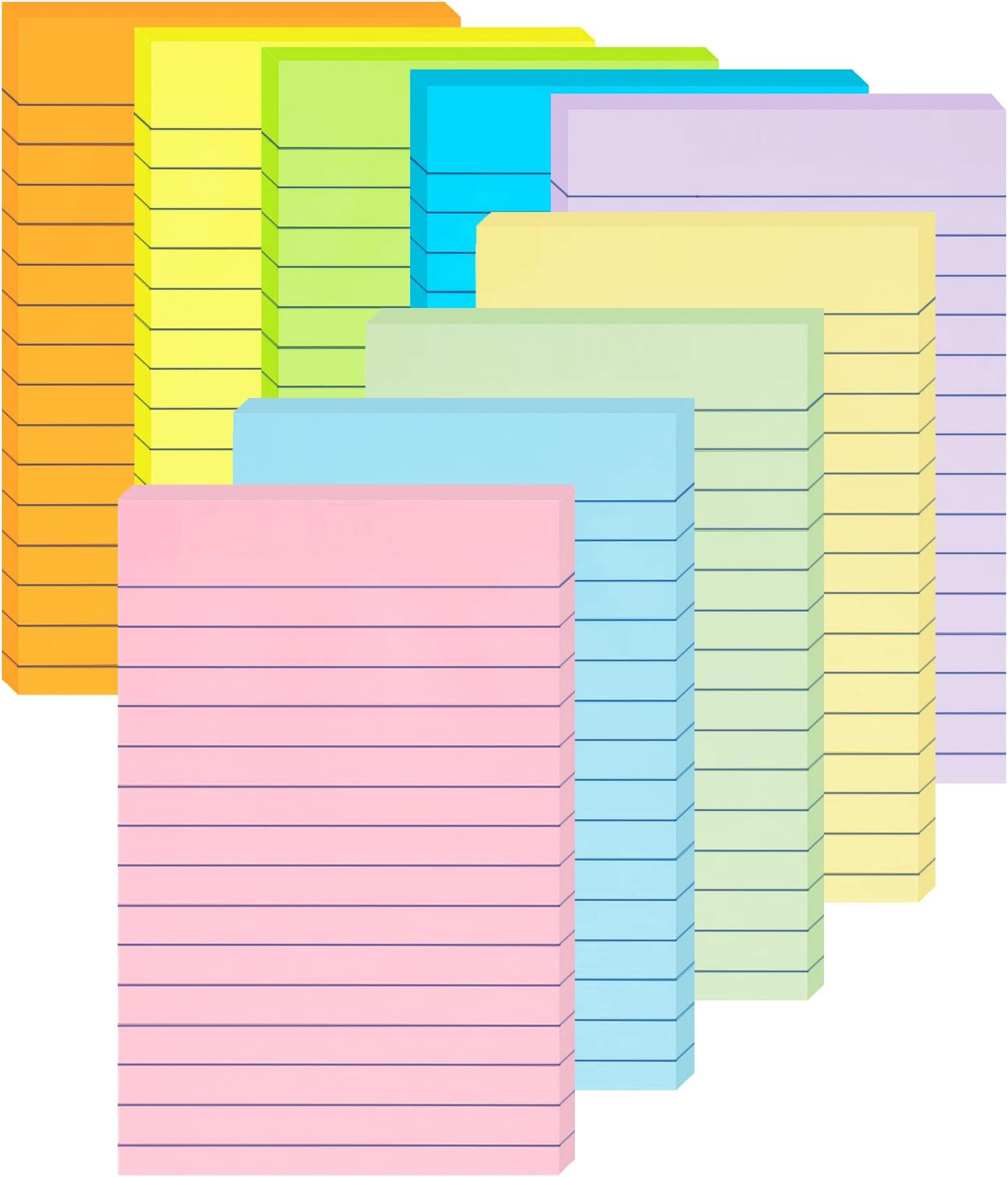 (9 Pack) Lined Sticky Notes 100mm x 150mm, 9 Pastel Ruled Post Stickies Colorful, Super Sticking Power Memo Post Stickies Large Sticky Notes for Office, Home, School, Meeting, 35 Sheets/pad