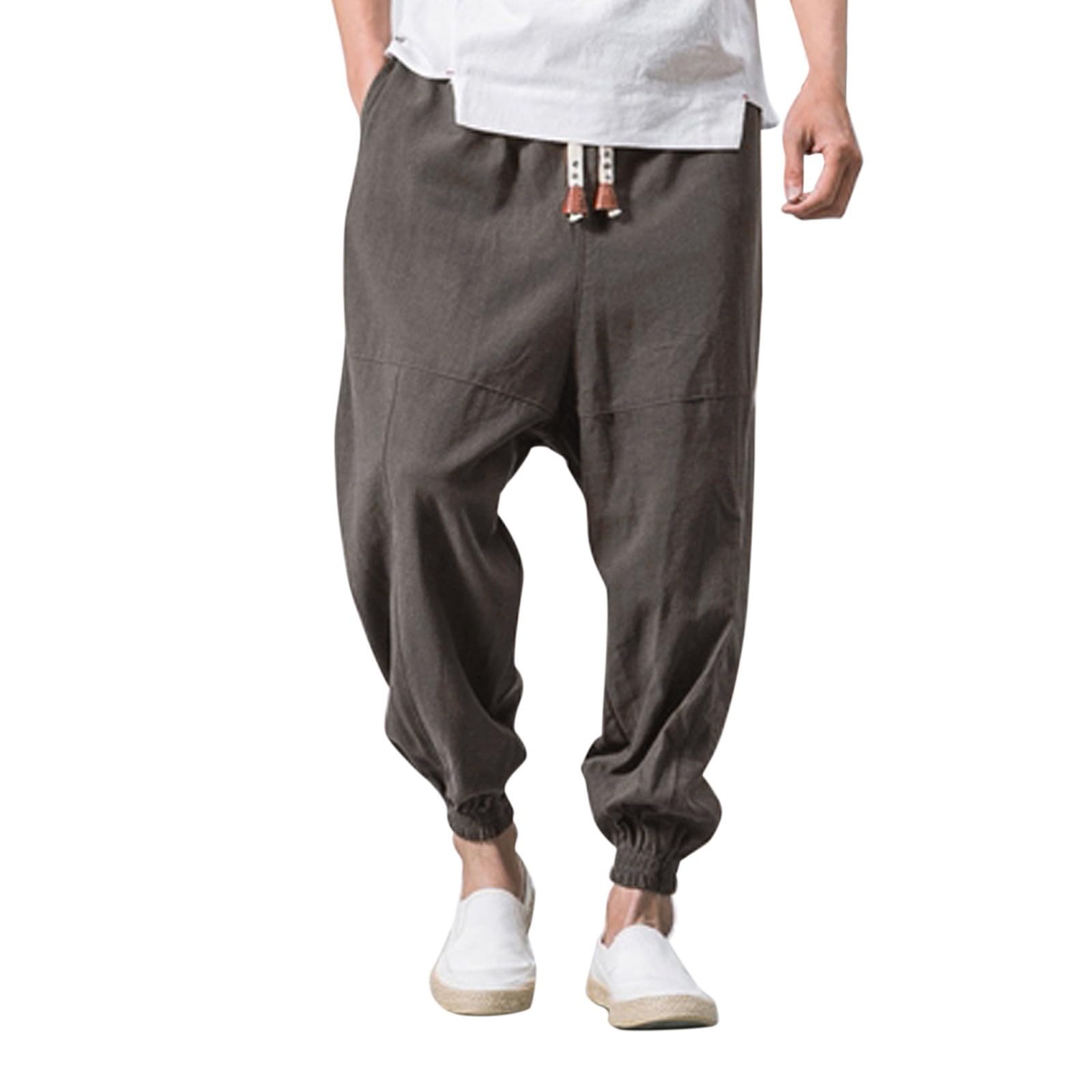 Pantalones de ocio para hombre con puños informales: pantalones de chándal transpirables básicos pantalones de verano de gran tamaño, cintura elástica pantalones de chándal con cordón