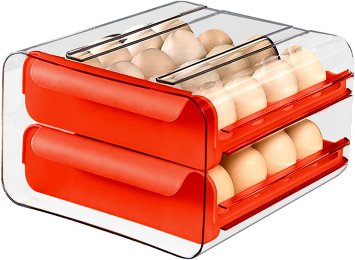 Egg Holder for Fridge Egg Storage Box Practical Airtight PET 32 Grids Preservation Egg Organizer for Fridge Egg Tray (Orange)