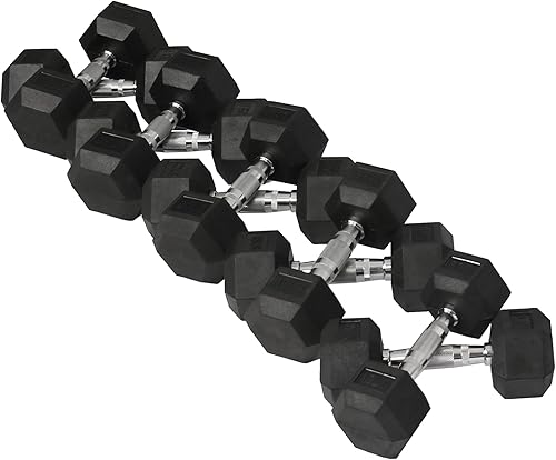 Vista 25 de Signature Fitness Juego de mancuernas hexagonales con revestimiento de goma premium, varios paquetes