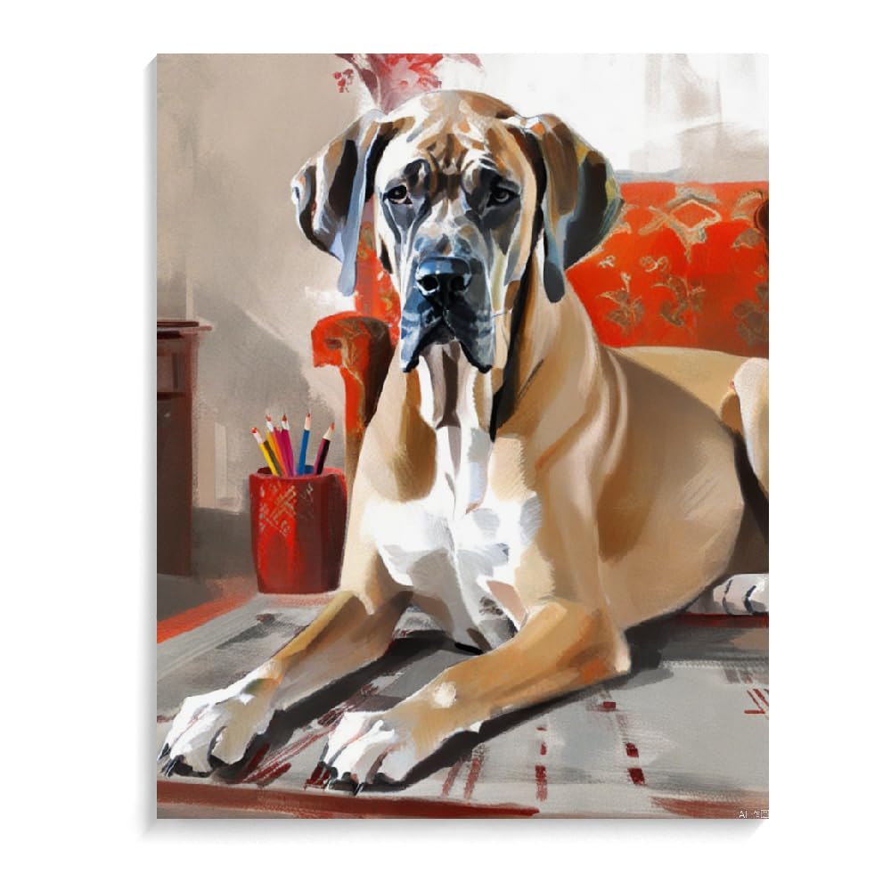 DIY Paint by Number for Adults Beginner Fawn Great Dane Dog Paint by Number on Canvas DIY Oil Painting for Gift Home Wall Decor 16x20inch(40x50cm) Frameless