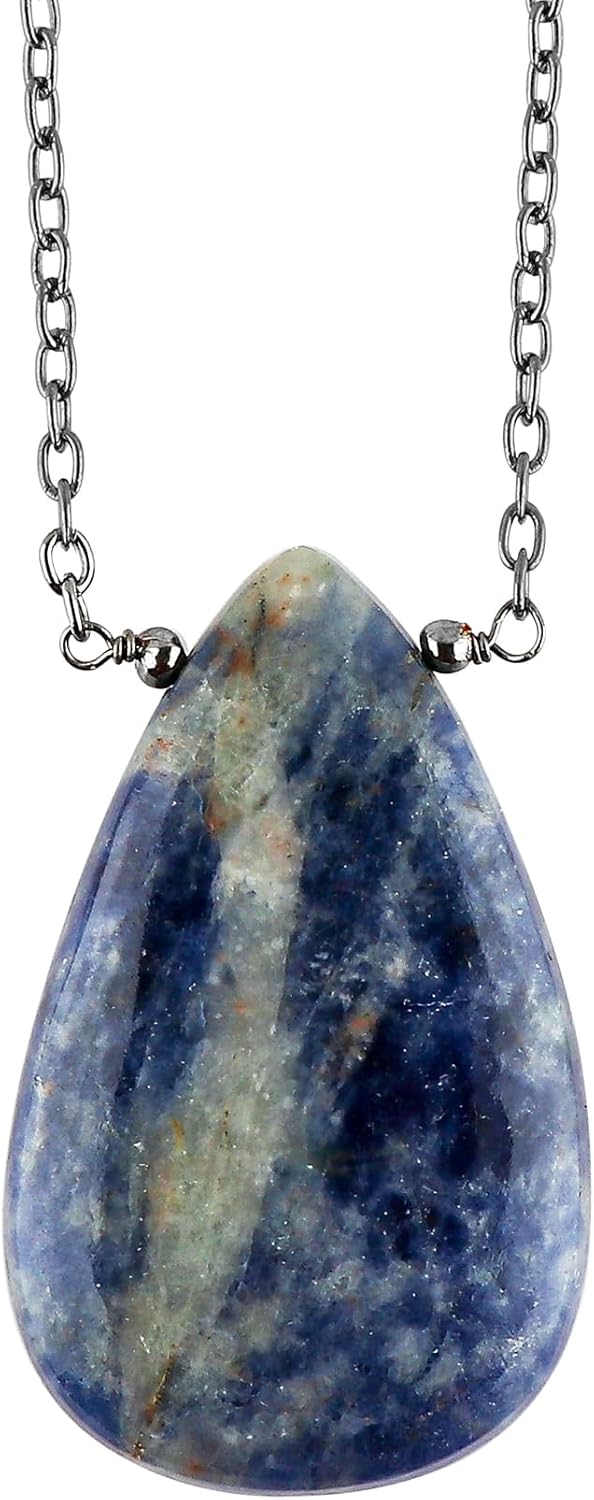 Pear Natural Cabochon Necklace for Women | Handmade Gemstone Pendant | Wire Wrapped Love Crystal Jewelry | 8–14 mm Stone | Chain 16+2 Inch Adjustable