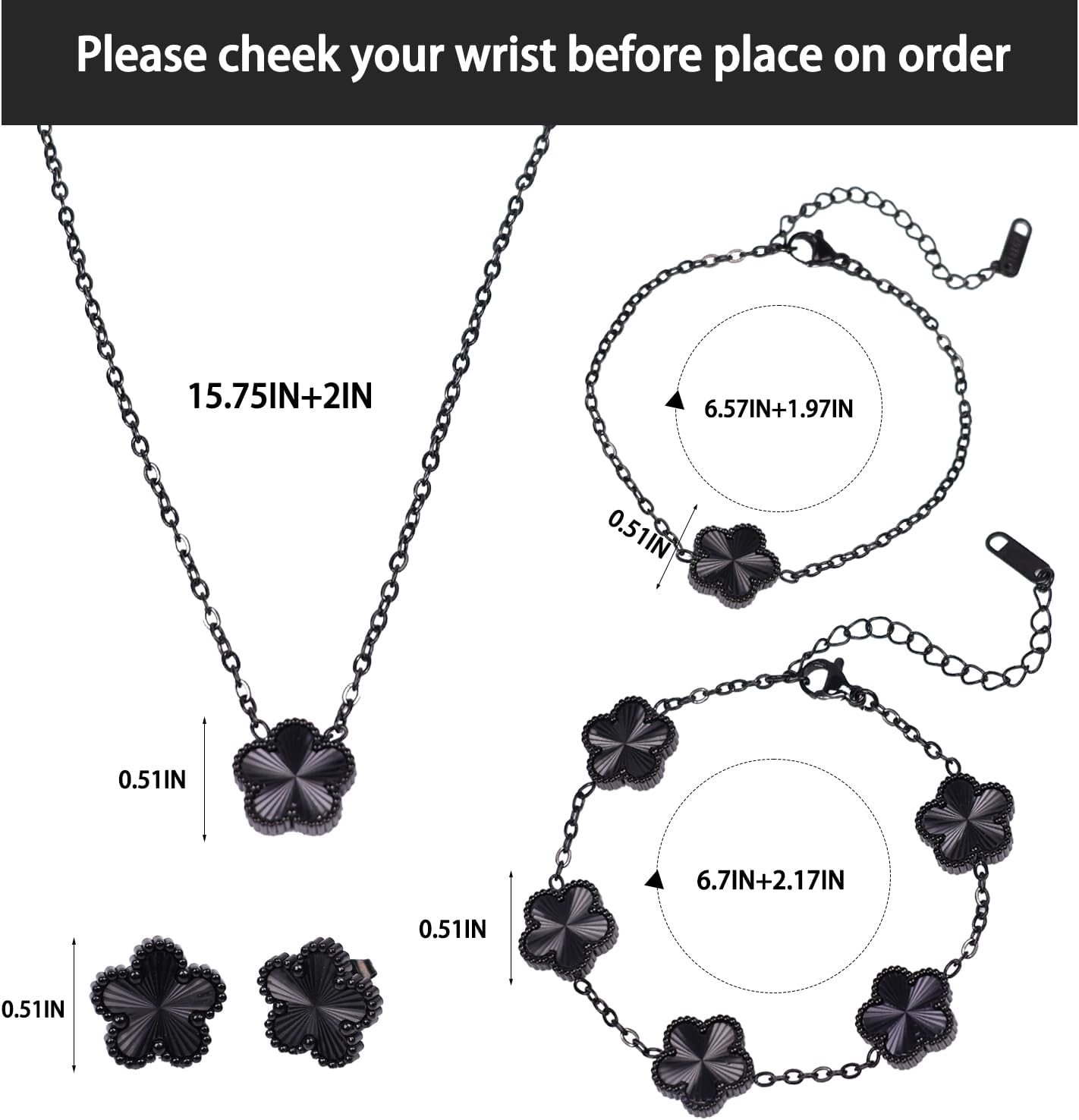 Freinit 4Pcs Gold Necklace Earrings Bracelet Set, 18K Gold Plated Flower Jewelry Set Floral Pendant Stud Gold Jewelry Sets for Women,Christmas Birthday Lucky Gift for Mom Wife Daughter GF - Image 2