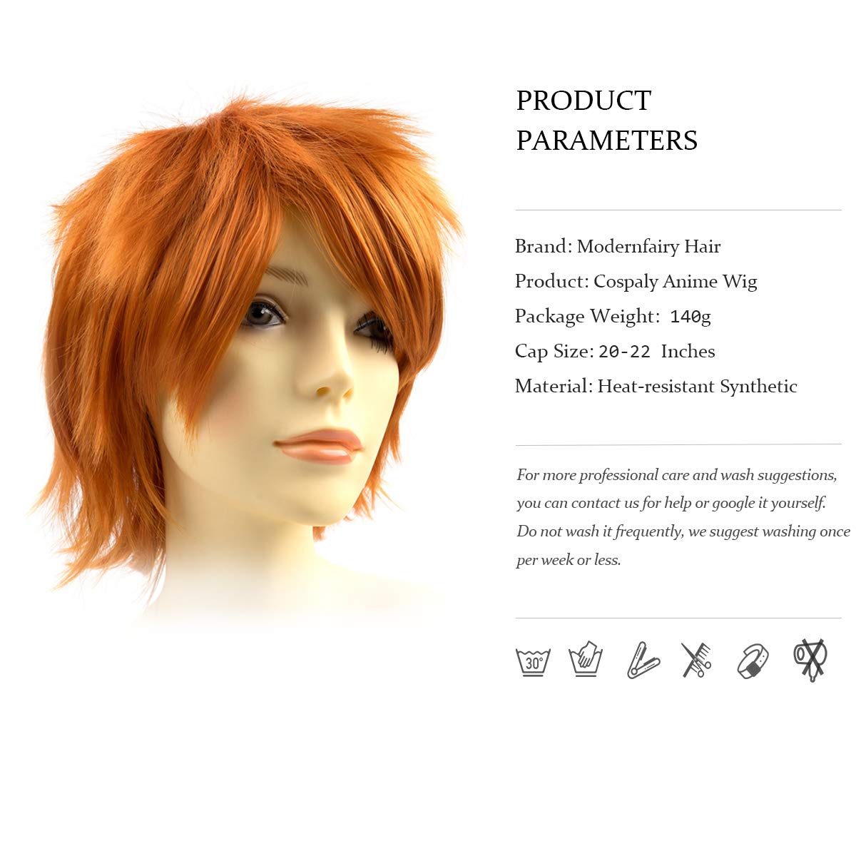Modernfairy Anime Halloween Wig Dark Orange for Cosplay Party, Synthetic Layered Short Hair Wigs with Bangs, Pastel Wigs for Women Men - Image 7