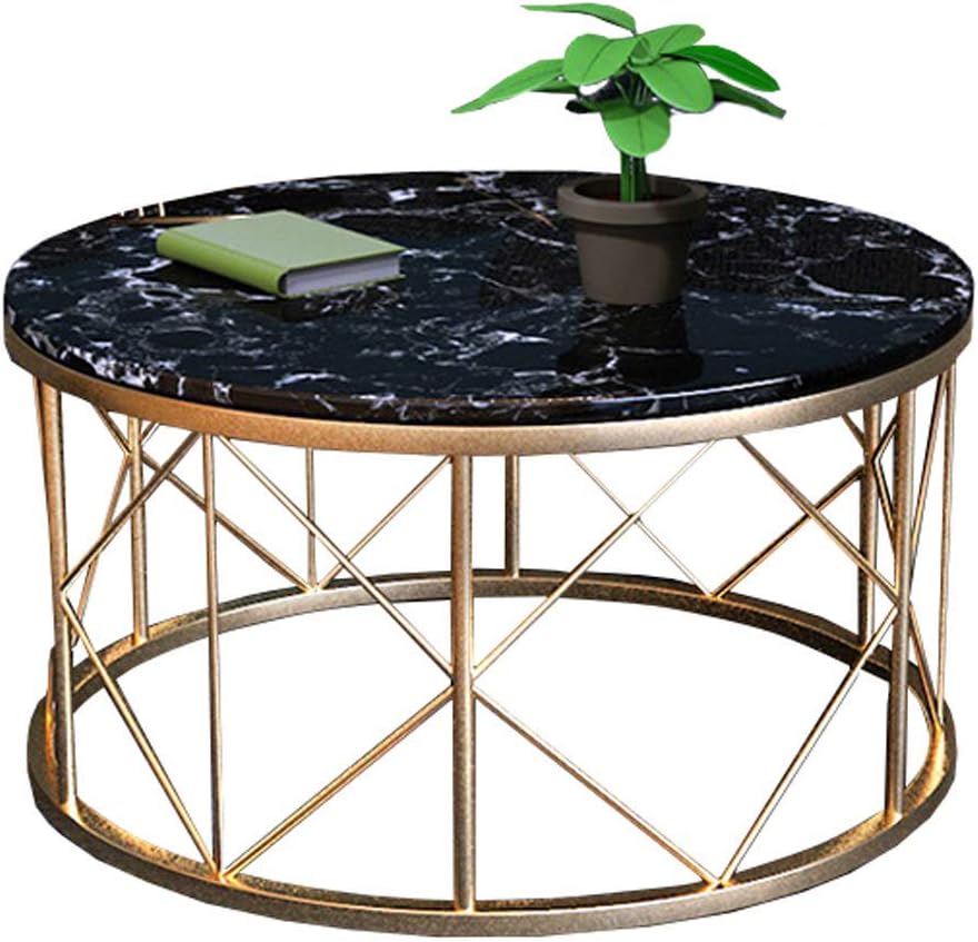 Modern Wrought Iron Coffee Tables for Bar， Restaurant， Living Room， Marble Round Sofa End/Tea Table[Black+Gold，Diameter 27.6"，