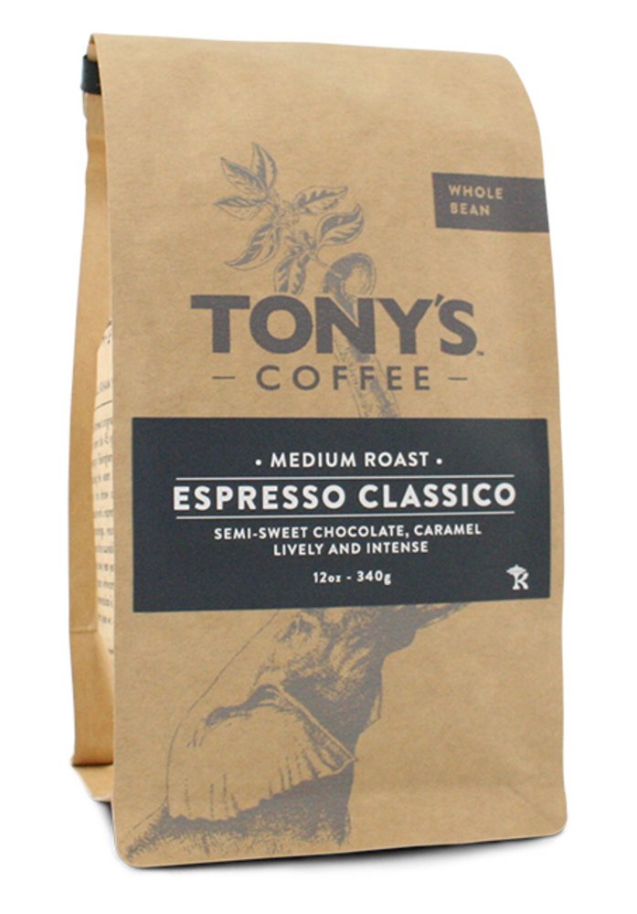 Tony's Coffee "Espresso Classico" Medium Roasted Shade Grown Whole Bean Coffee - 12 Ounce Bag
