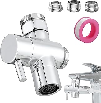 3 Way Shower Diverter Valve, Solid Brass Shower Diverter Valve, Sink Valve Diverter Faucet Splitter for Kitchen or Bathroom, with M22-M24, M22-G1/2 Adaptor, Sliver