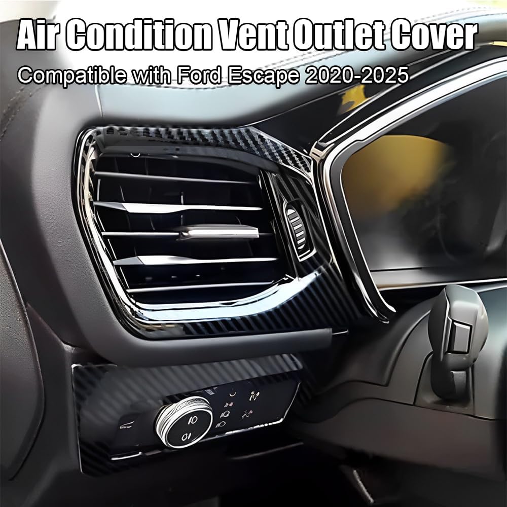 XITER 2pcs ABS Cabon Fiber Style Front Side Air Condition Vent Outlet Cover Trims for Ford Escape 2020 2021 2022 2023 2024 2025 2026 Interior Accessories,Carbon Fiber