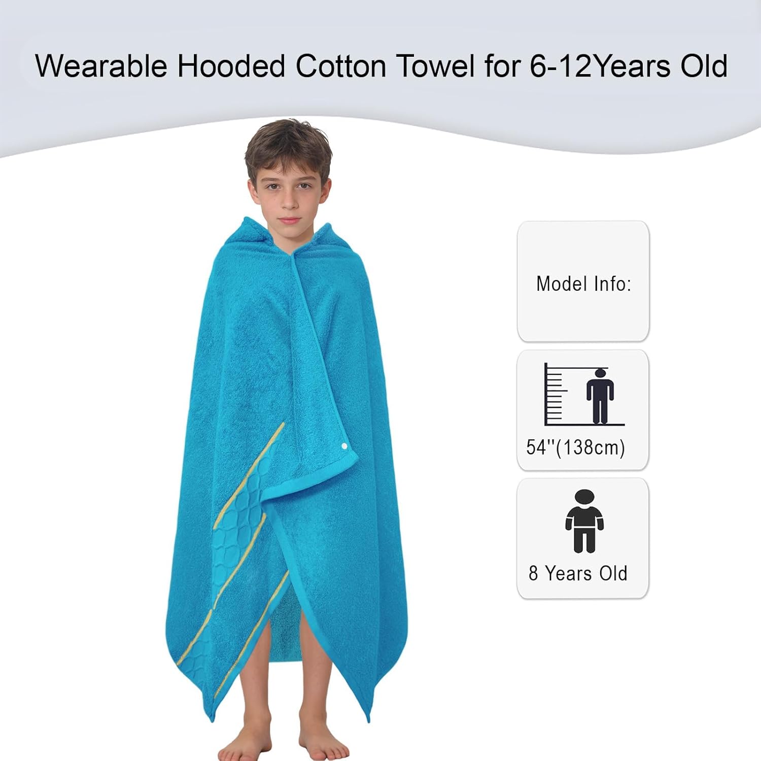 VOOVA & MOVAS Big Kids Hooded Towel (6-12Years) - 100% Cotton Thick 600GSM Bath Towel Wrap for Boys | Girls | Teens, Ultra-Soft & Absorbent - Perfect for Swim | Bath | Beach | Gifts, Turquoise