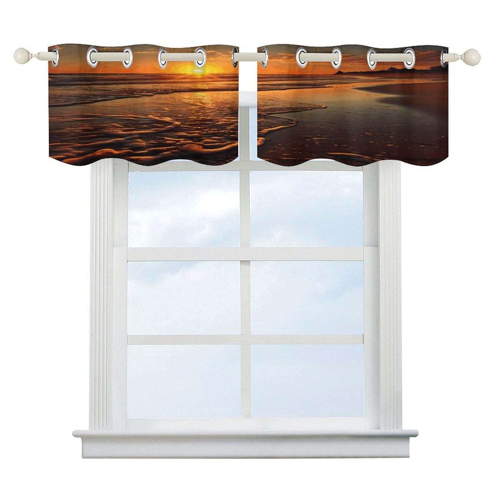 Fekiloot Style Orange Sunrise Beach Short Curtains Valance Curtain