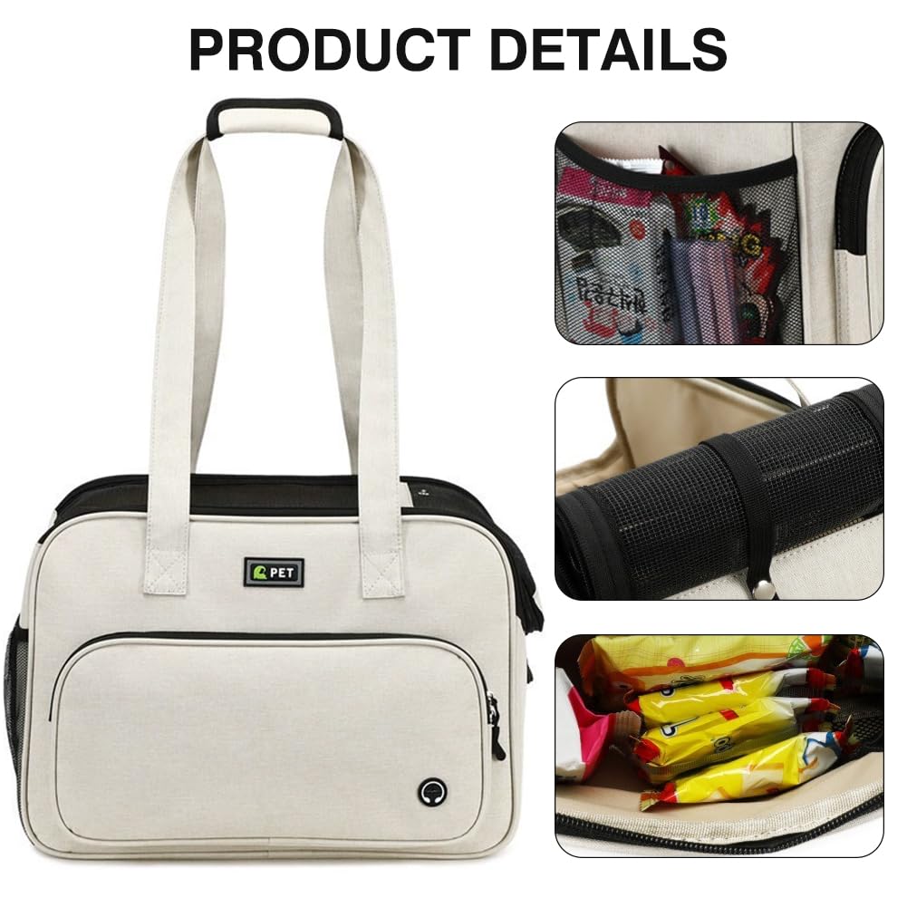 Bolsa para perros pequeños y gatos, bolsa para perros, portátil, ligera, transpirable, de tela Oxford, adecuada para transportar perros pequeños y gatos en excursiones (color crema)