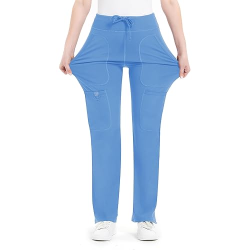 QBK Yoga Scrub Pants Women Mid Rise Yoga Work Pants- Five Pocket Cargo Scrub Pant