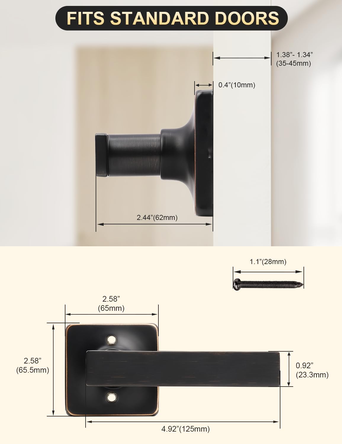 Mengico 4 Pack Oil Rubbed Bronze Half Dummy Door Knobs for Pantry, Door Handles for Closets French Doors, Square Dummy Door Lever, Non-Turning Single Side Pull Only Lever Set