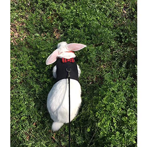 Image of Rabbit Harness with Leash Adjustable Soft Mesh Vest Harness for Bunny Kitten Guinea Pig Rat (L, Black)