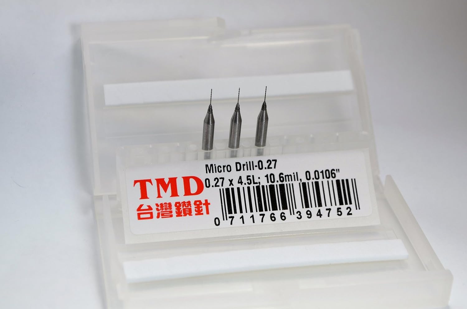 Micro Drill, 0.27 x 4.5L; 10.6mil, 0.0106"; Tolerance: +0 ~ -2 um (+0 ~ -0.002 mm)