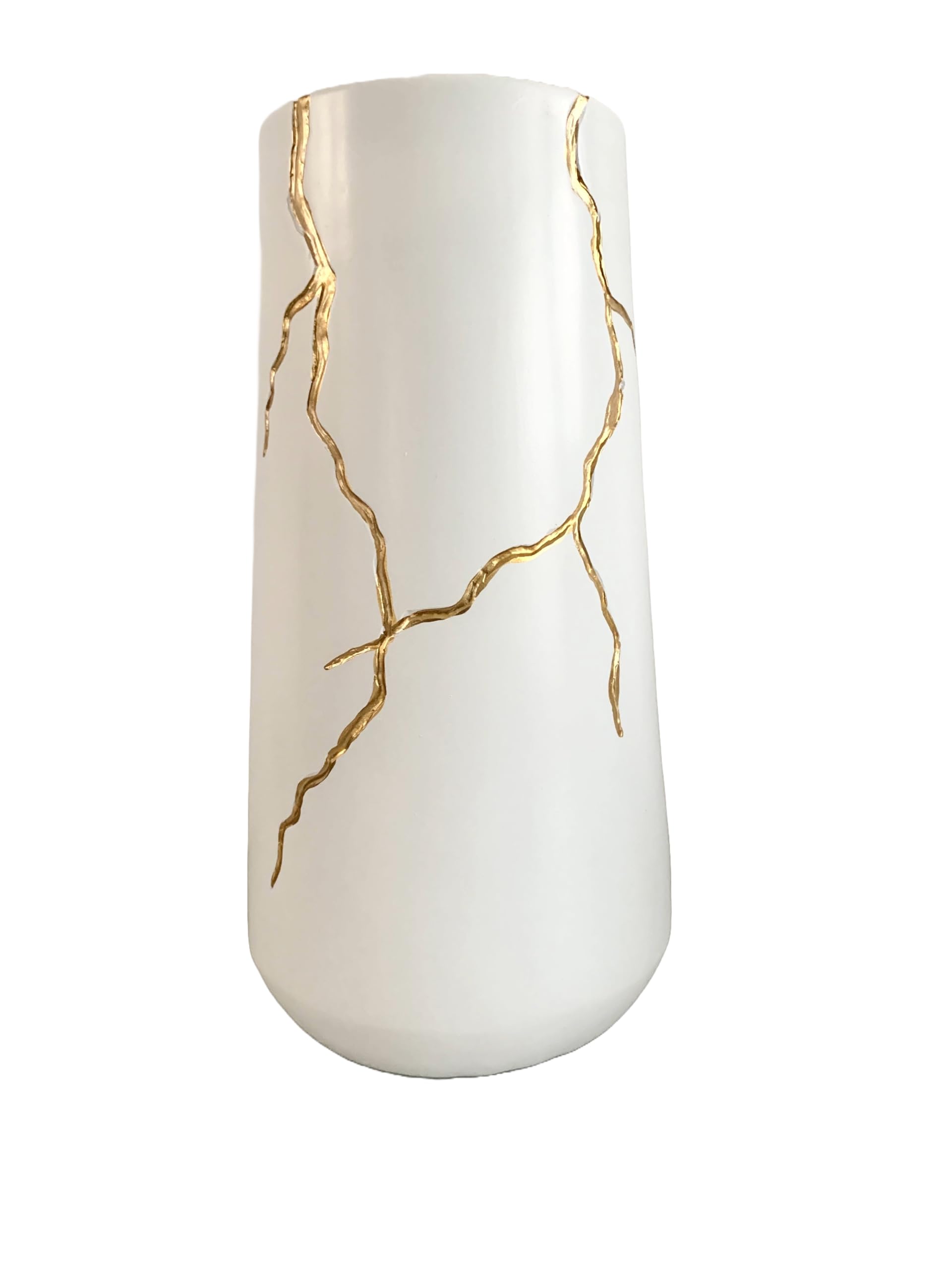 Haute Collage White Vase Table Decor Inspired By Kintsugi Japanese Art Gold & Flowervase (Tapered)