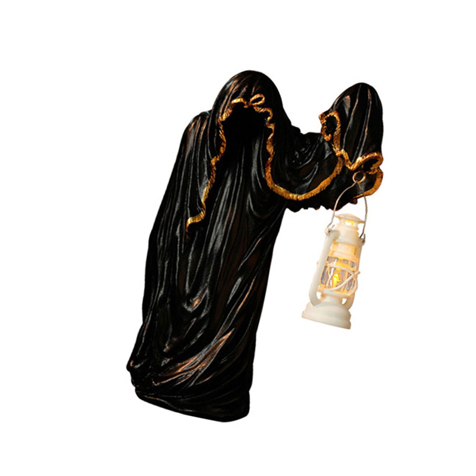 YWLUUOO Wizard Statue with Glowing Lamp Resins Sculpture Decors Perfect for Halloween Themed Tabletop and Shelf Displays Halloween Tabletop Decorations