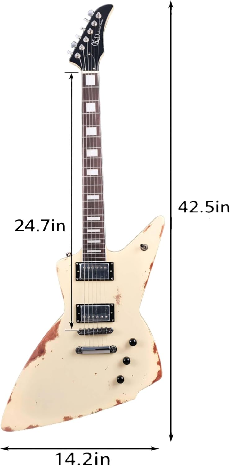 KGD Relic Electric Guitar-6-String Heavy Metal Guitar with Bone Nut, Professional Electric Guitar for Adults (Cream Yellow)