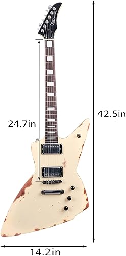 Miniatura 8 de KGD Relic - Guitarra eléctrica, tuerca de hueso, guitarra de metal pesado de 6 cuerdas, guitarras profesionaleseléctricas para adultos (amarillo