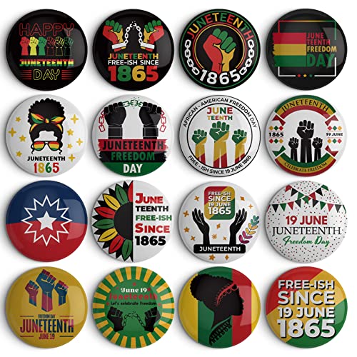 48Pcs Juneteenth Buttons 4.4cm (1.73 Inch) Happy Juneteenth Badges Pins Bulk Freedom Day June 19th 1865 Party Favors Supplies Bag Stuffers Fillers Black African American Juneteenth Gifts
