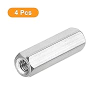 Vista 3 de uxcell Tuercas de acoplamiento M6 x 1 paso de 1.575 in de longitud, 4 tuercas de acoplamiento de varilla hexagonal métrica de acero inoxidable 304