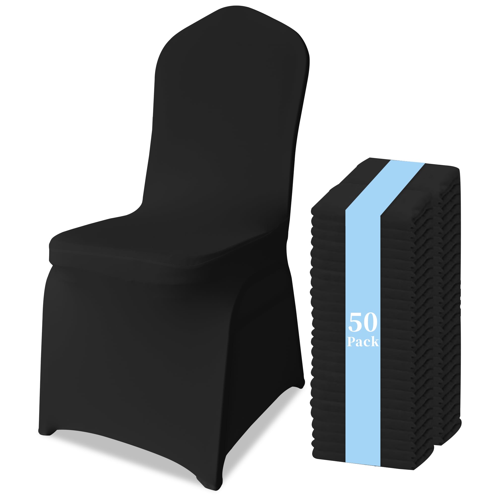 50 Pack Chair Covers for Dining Chairs, Polyester Spandex Chair Cover Stretch Slipcovers for Banquet, Wedding, Party, Dining, Holidays, Black