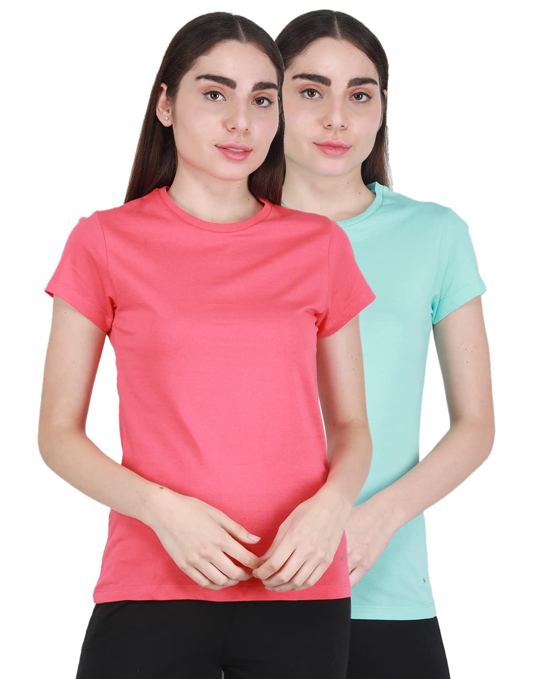 Womens 100% Cotton Solid Round Neck Top 2 Pc Set