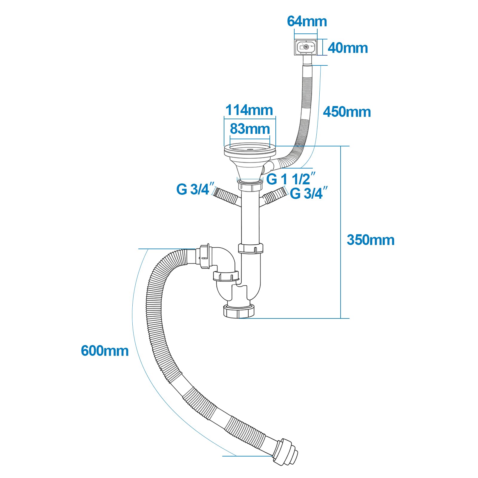 Klein Spüle Edelstahl 40x45 cm mit Hahnloch Kompakte Küchenspüle 304 Edelstahl 1 Becken Inkl. Siphon Überlauf Ablauf