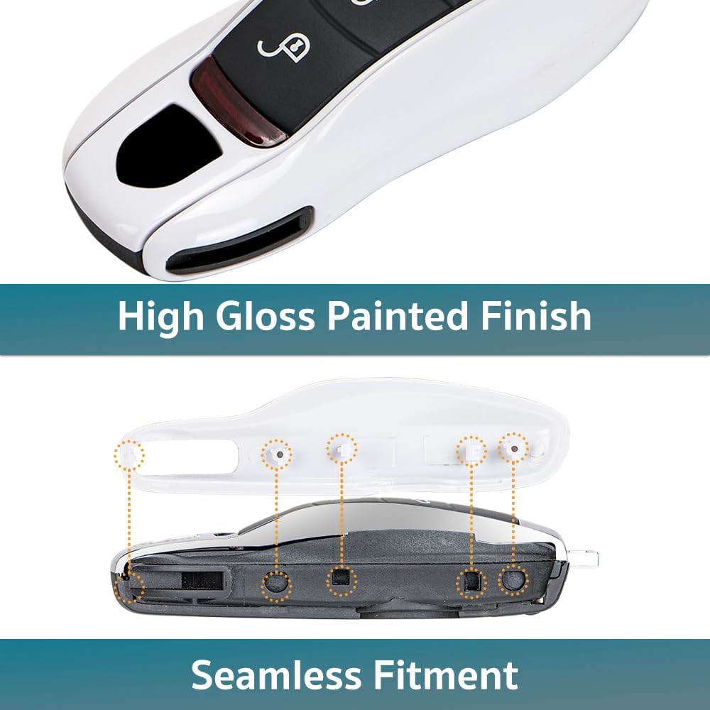 3-Piece Painted Key Fob Shell Cover Replacement - Compatible with Porsche Key Fob, MK1 ( White )
