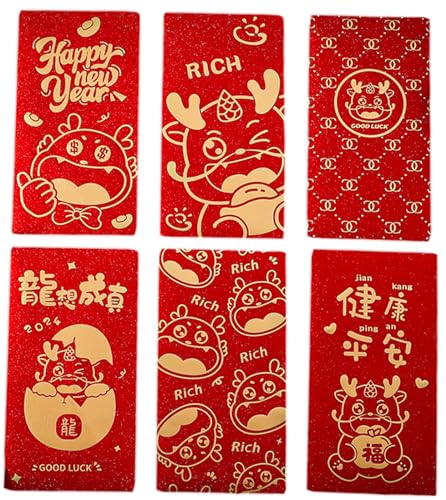 お年玉袋 龍 ポチ袋 お年玉 辰年 12枚入6柄 2024 干支 ドラゴン ぽち袋 長札 お札サイズ 金封 和風 おしゃれ 祝儀袋 9X16.5cm ハイエンド 多目的祝儀袋 長札袋 赤い封筒 お正月 竜 プチ袋 お札袋 1000円から1万円までお札を折ら
