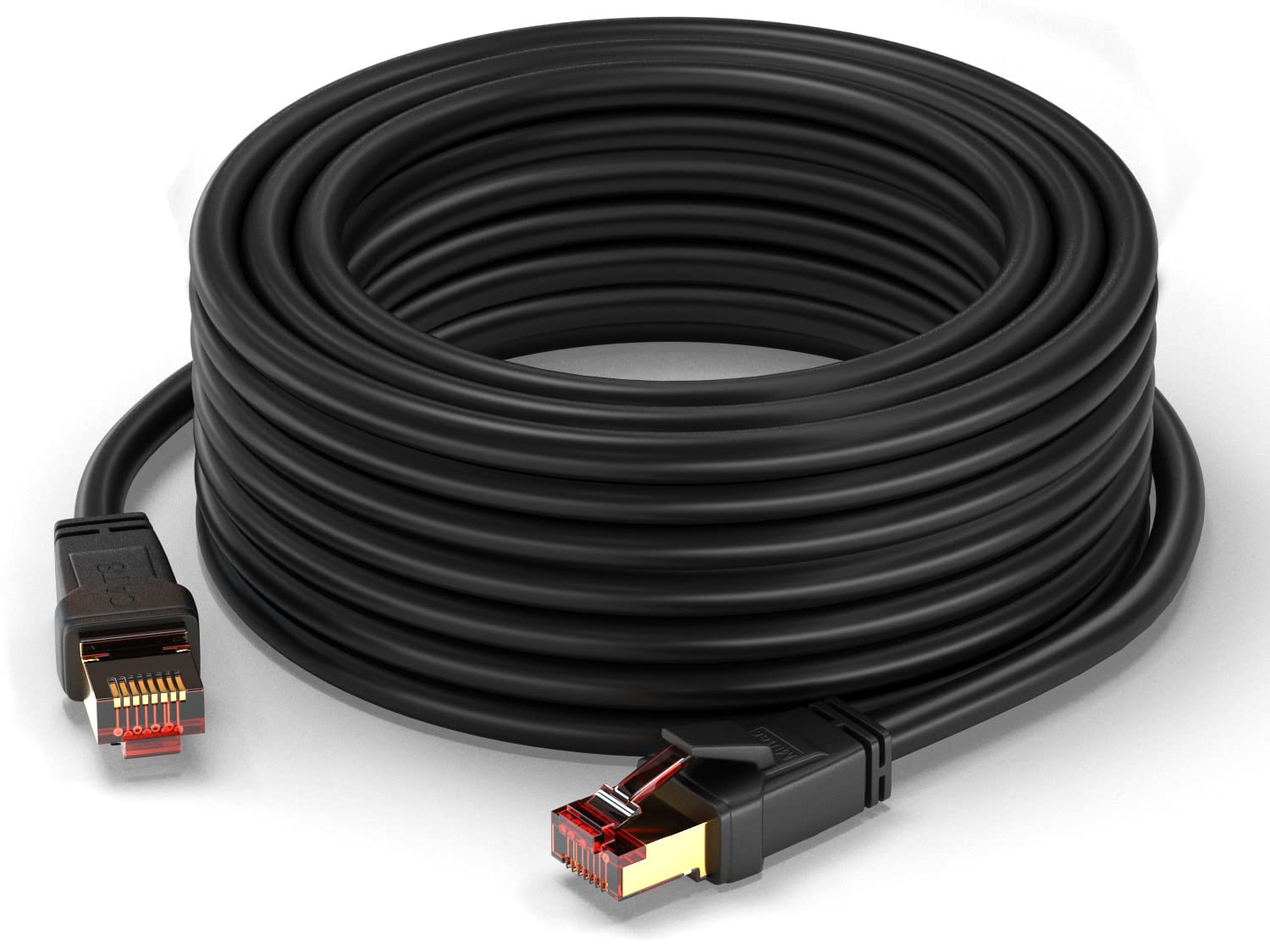 MutecPower 30m CAT 8 Cable Ethernet impermeable para exteriores Alta velocidad 40Gbps 2000MHz POE Gigabit Patch Cable de red S/FTP RJ45 cable LAN de cobre - para Internet, enrutador, módem, TV, PC