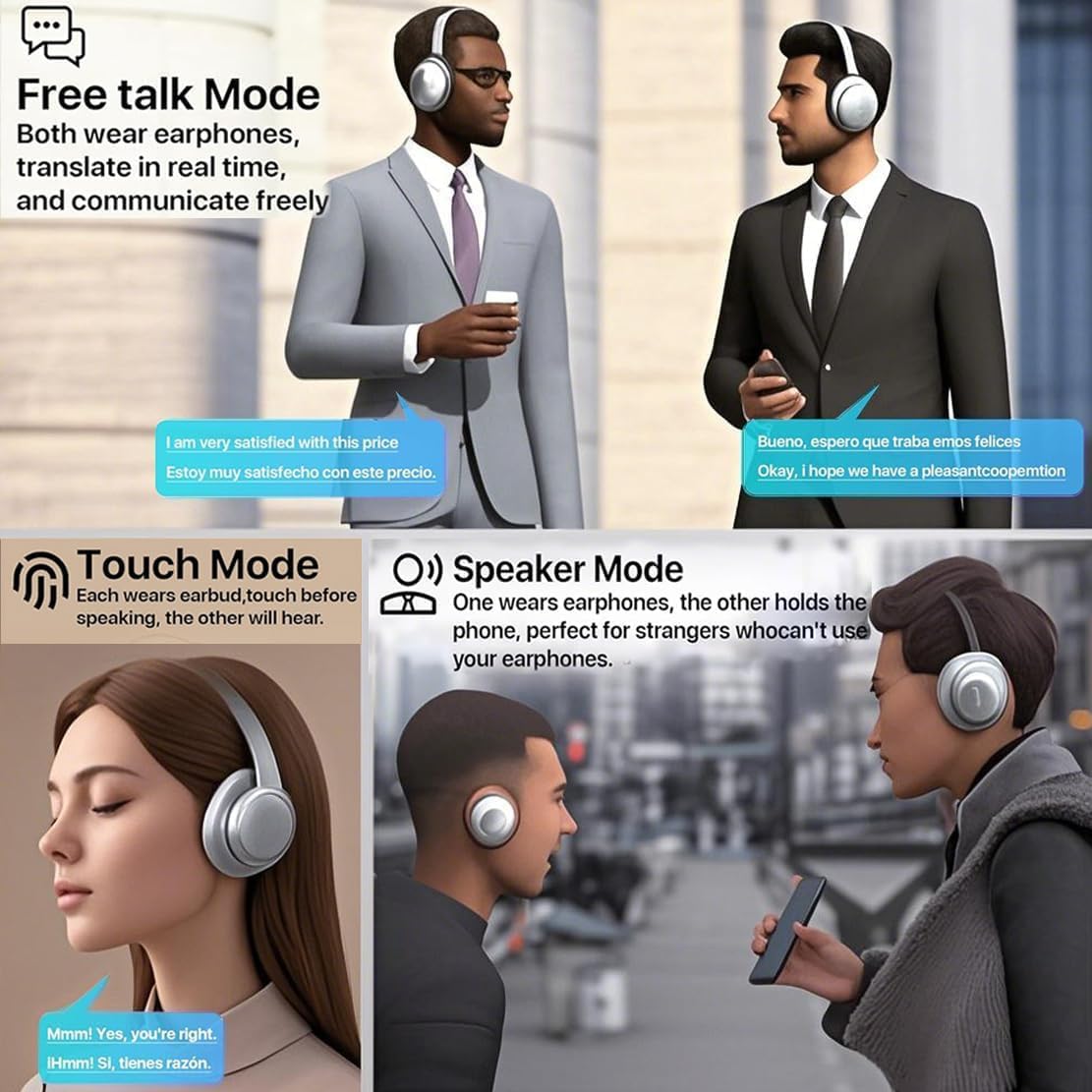 10 o'clock Ai Language Translation Earbuds, 3-in-1 Free-Clip, 144-language Real-time Two-Way Translation Device, LED Power Display Earphones, Comfortable Fit Waterproof Earbuds.