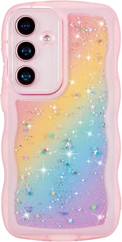 Miniatura 12 de ZTOFERA Funda protectora para Samsung Galaxy A14 4G/5G de 6.6", ondulada, con brillantina de estrella, poliuretano termoplástico transparente, suave