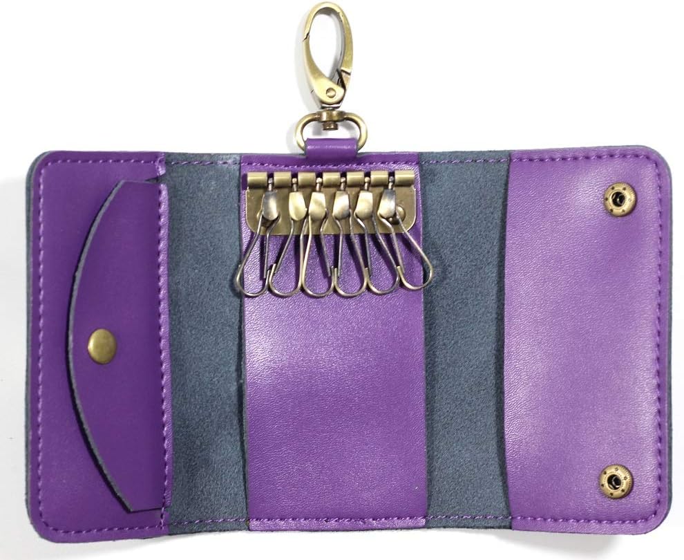 fuinloth Leather Key Case Wallet for Women with 6 Hook Card Slot Car Key Chain Holder Purple