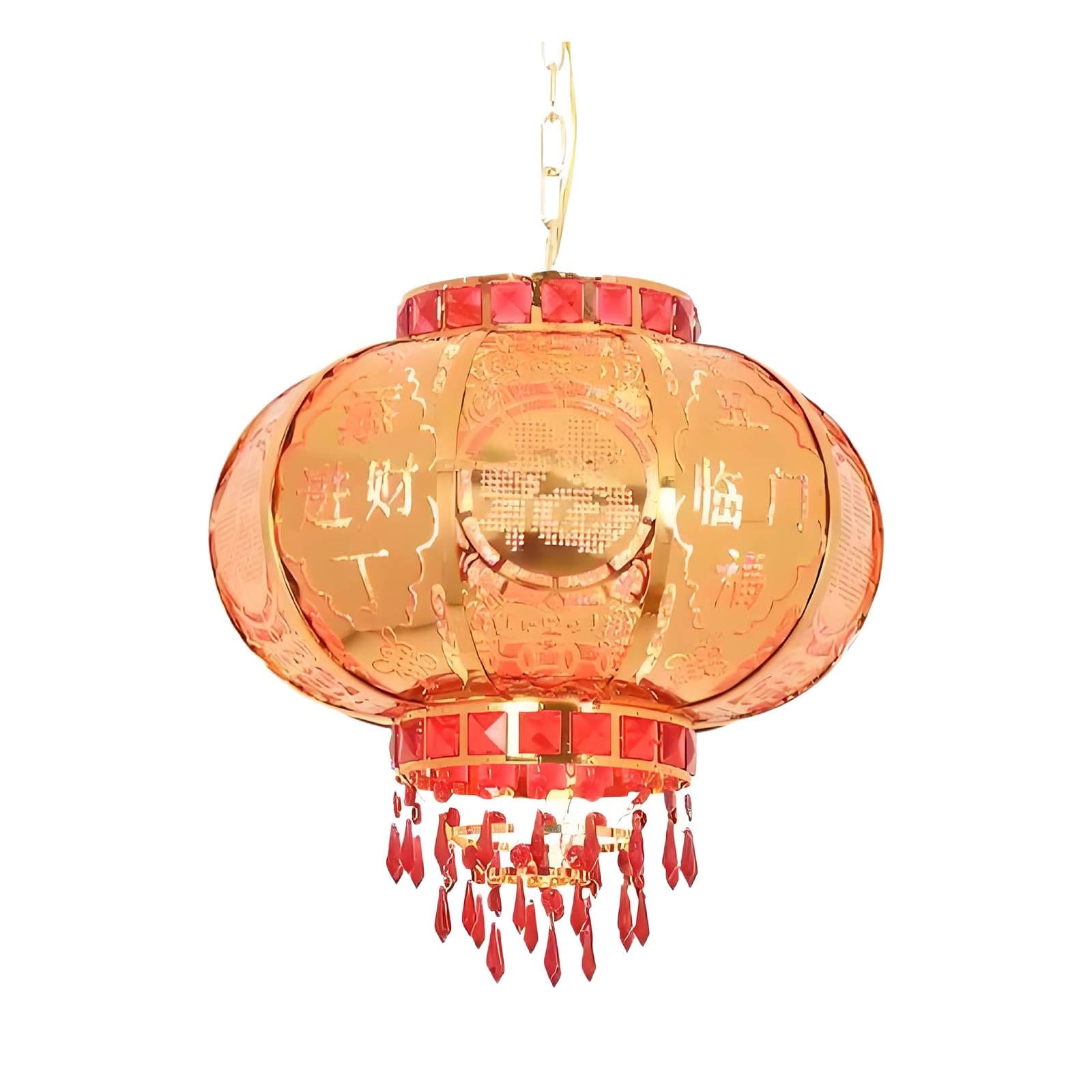 SBZIOJHDR Chinese-style lanterns, Round Gold Chinese Lanterns with Exquisite Pendant, Large Lucky Lantern, Red for(B,60#)