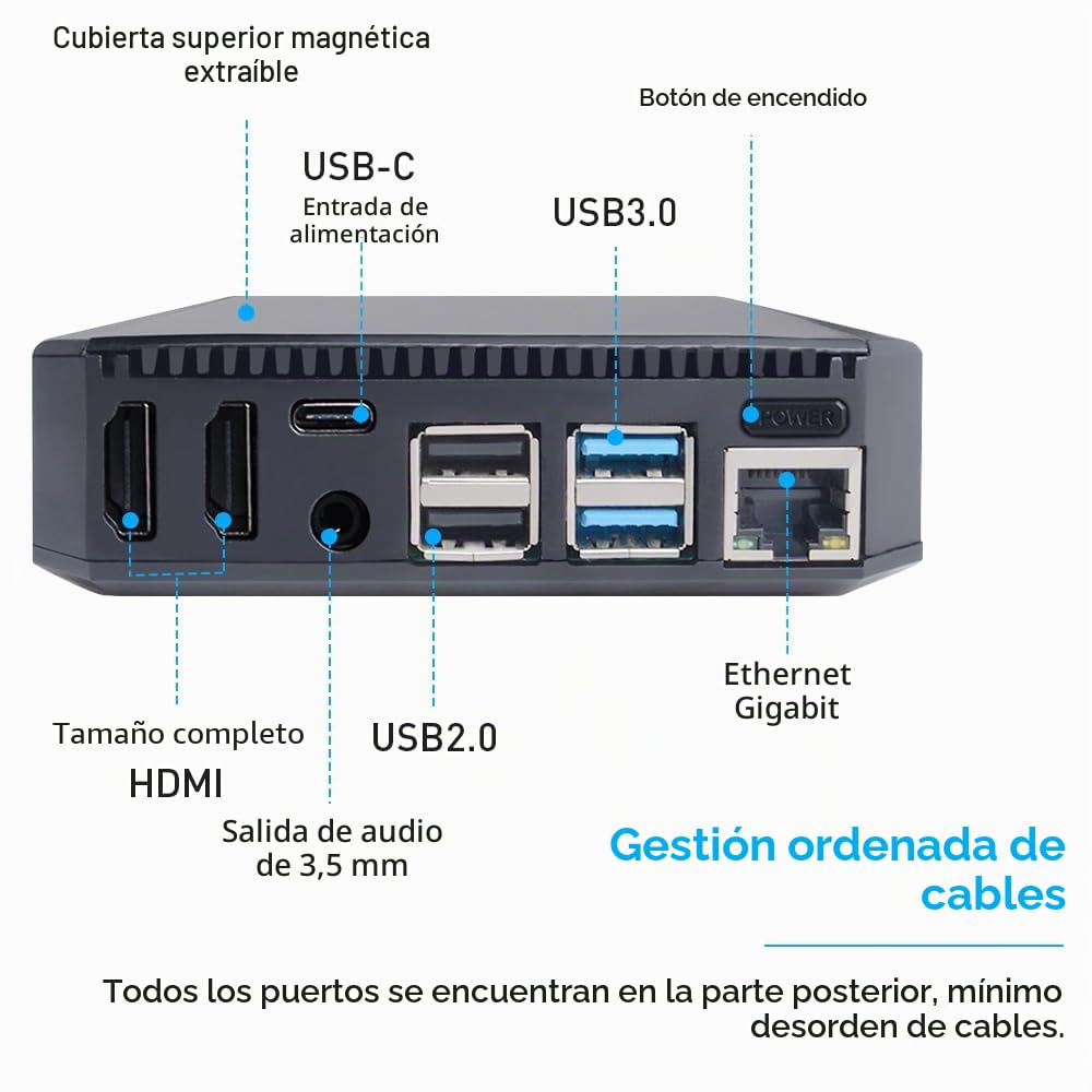 GeeekPi - Carcasa para Argon One Raspberry Pi 4, de aluminio, con ventilador, disipador de calor, botón de encendido, compatible con juegos retro, películas y música