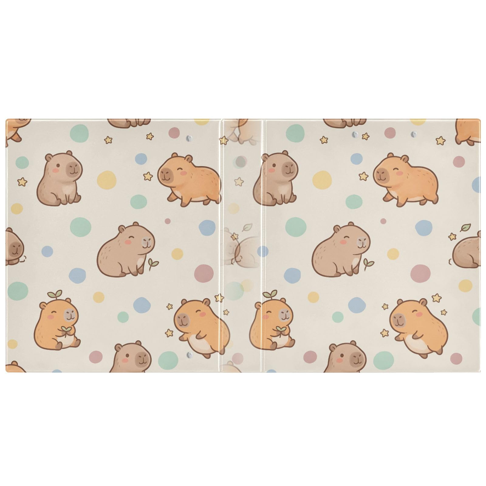Raccoglitore a 3 anelli con motivo a pois Capybara, 3,8 cm, anelli rotondi, contiene 200 fogli, 3 raccoglitori ad anelli con clip in metallo antiscivolo