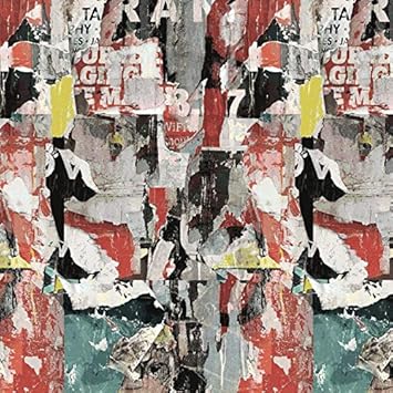 Amazon 壁紙 シール はがせる Sidewalk Red ストリート コラージュ アート マルチカラー 壁紙