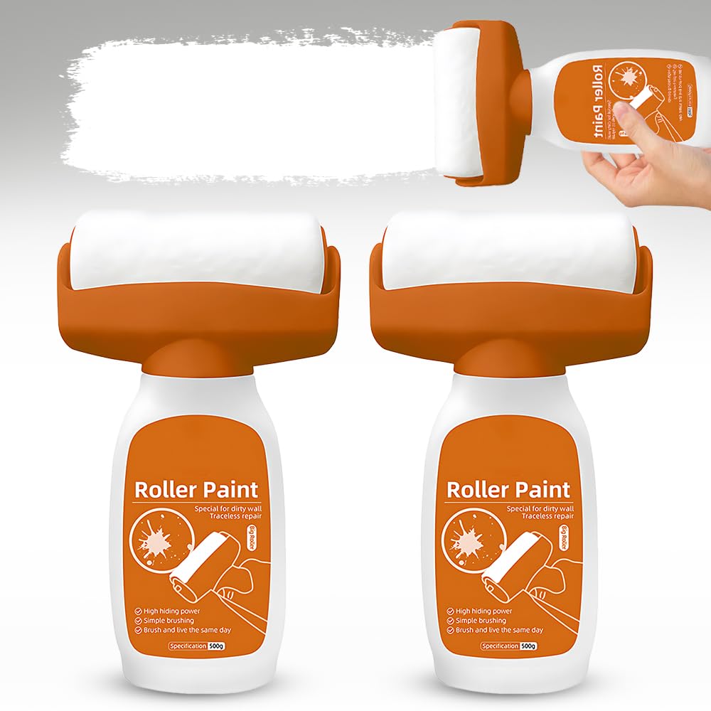 NAVESO 2Pcs Wall Repair Roller Paint White, Wall Repair Paste Roller, Wall Repair Rolling Brush, White Wall Paint Roller, Touch Up Paint Wall Roller, Wall Repair Tool for Graffiti Scratches, Stains