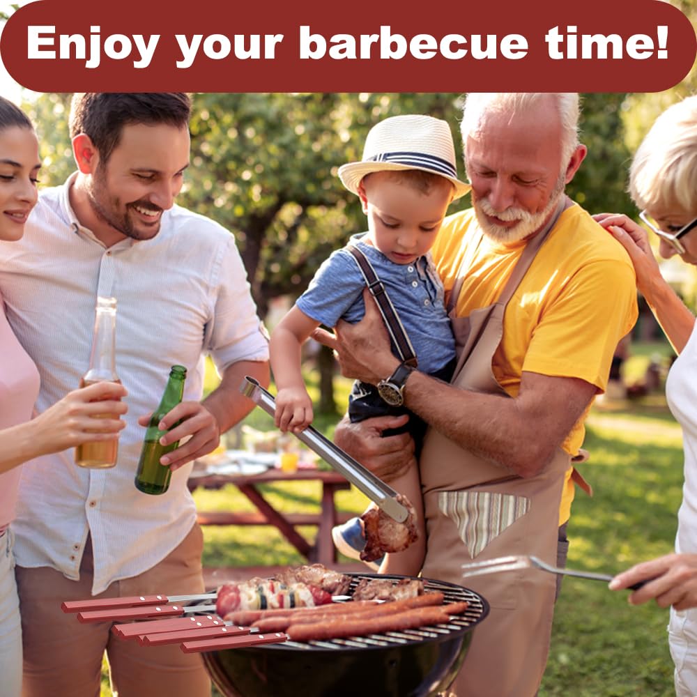 Brochette Inox 35cm Pic à Brochette avec Manche en Bois Réutilisable Résistante à la Chaleur Barbecue 10 Pièces