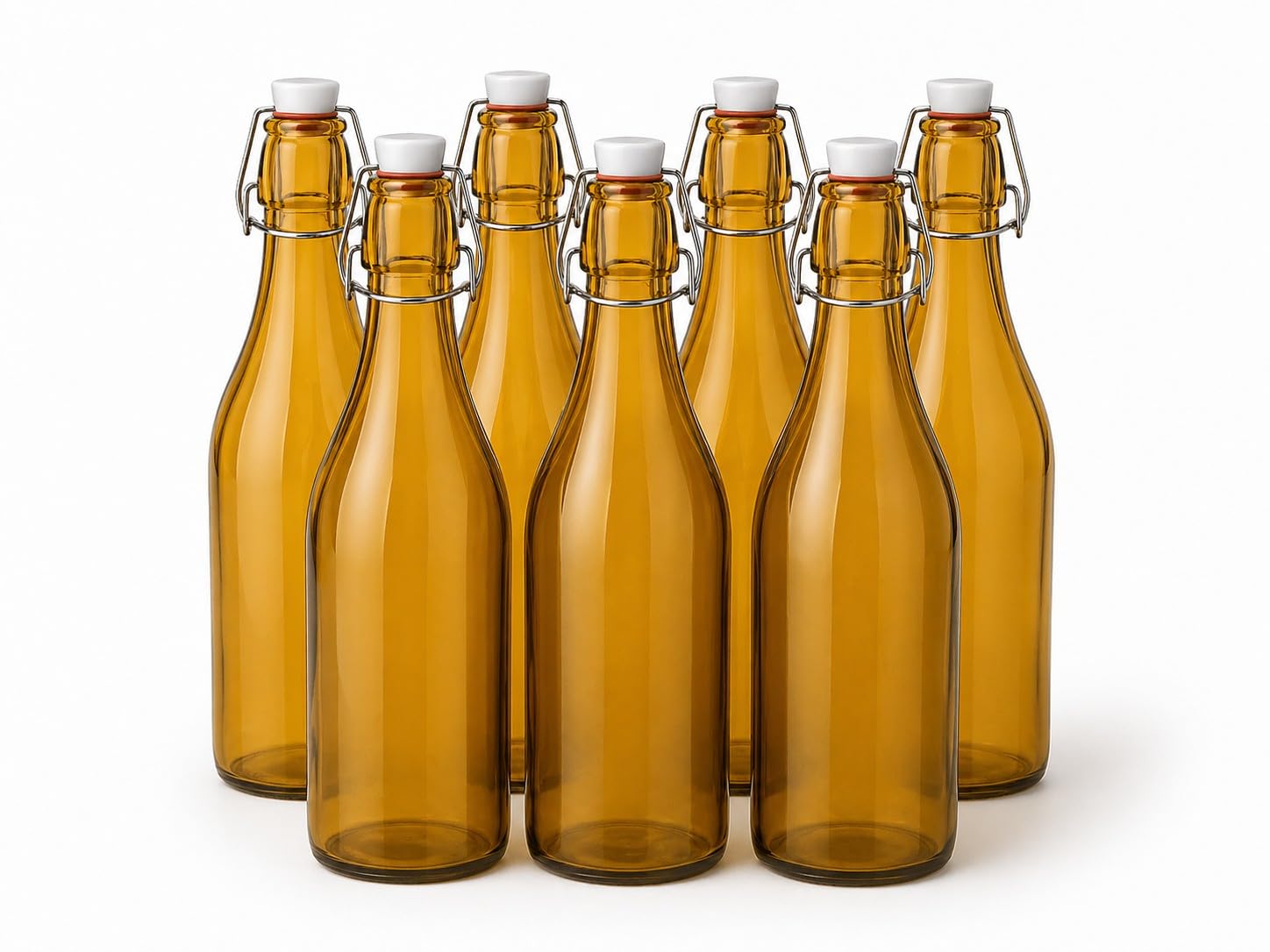 KWARE Vintage Style Glass Bottles 1 Litre Swing Top Bottles - Ideal for Domestic or Commercial Use - Fill with Water, Wine, Liquor, Oil, Beer, Schnapps or Cordials (6pcs 500ml yellow)